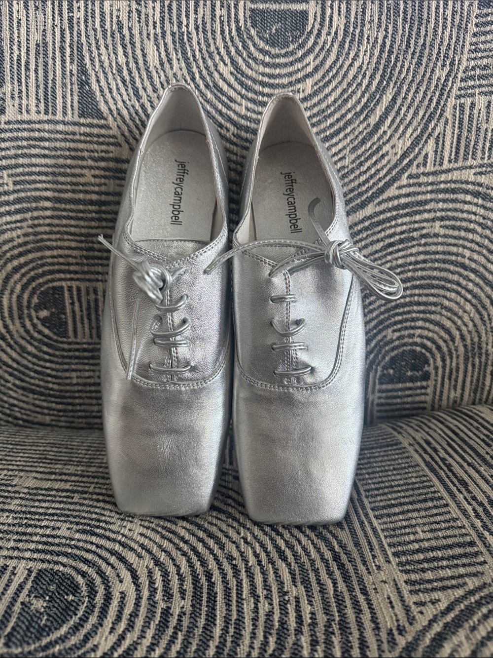 Jeffrey Campbell Metallic Silver Square-Toe Lace-Up Flats